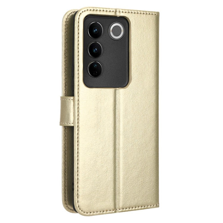 For vivo S16 / S16 Pro / V27 / V27 Pro Crazy Horse Texture PU Leather Wallet Stand Case Flip Phone Cover with Strap - Gold