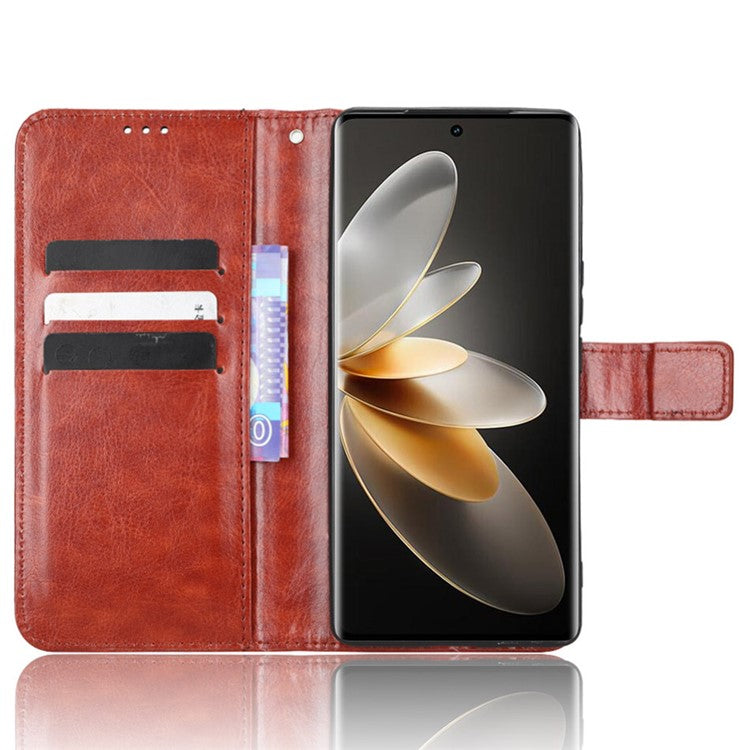 For vivo S16 / S16 Pro / V27 / V27 Pro Crazy Horse Texture PU Leather Wallet Stand Case Flip Phone Cover with Strap - Brown