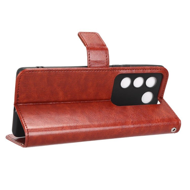 For vivo S16 / S16 Pro / V27 / V27 Pro Crazy Horse Texture PU Leather Wallet Stand Case Flip Phone Cover with Strap - Brown