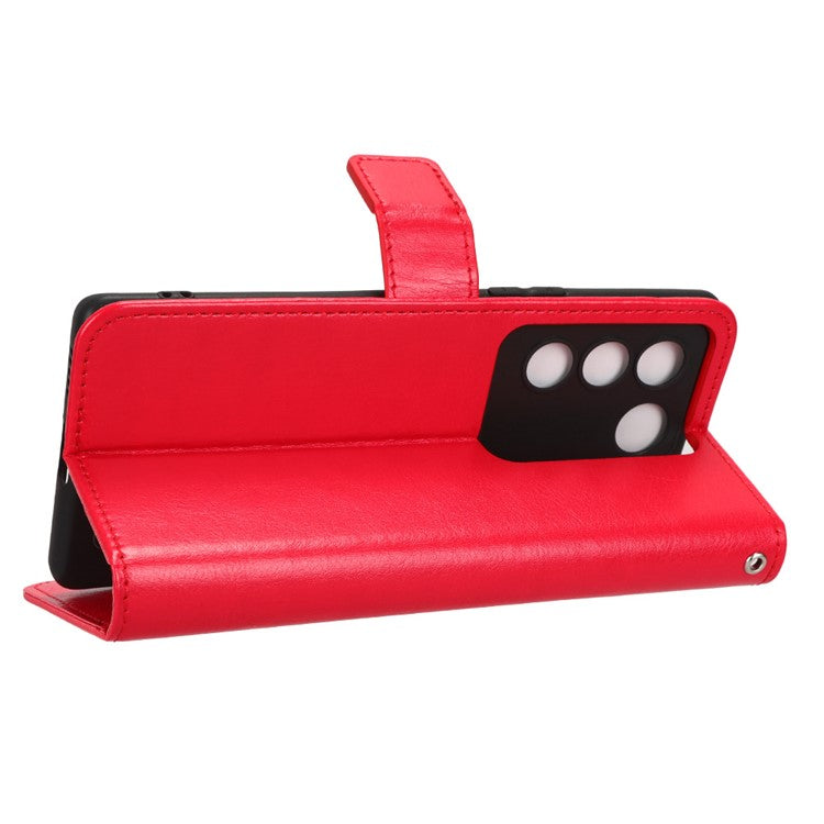 For vivo S16 / S16 Pro / V27 / V27 Pro Crazy Horse Texture PU Leather Wallet Stand Case Flip Phone Cover with Strap - Red