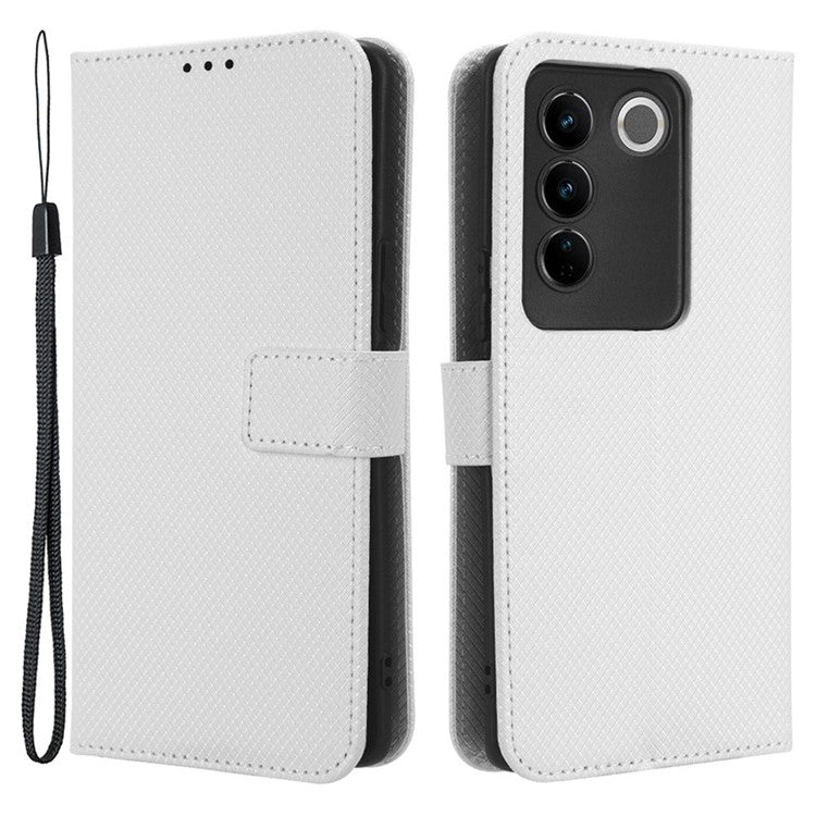 For vivo S16 / S16 Pro / V27 / V27 Pro Phone Stand Case PU Leather Diamond Texture Wallet Phone Cover - White