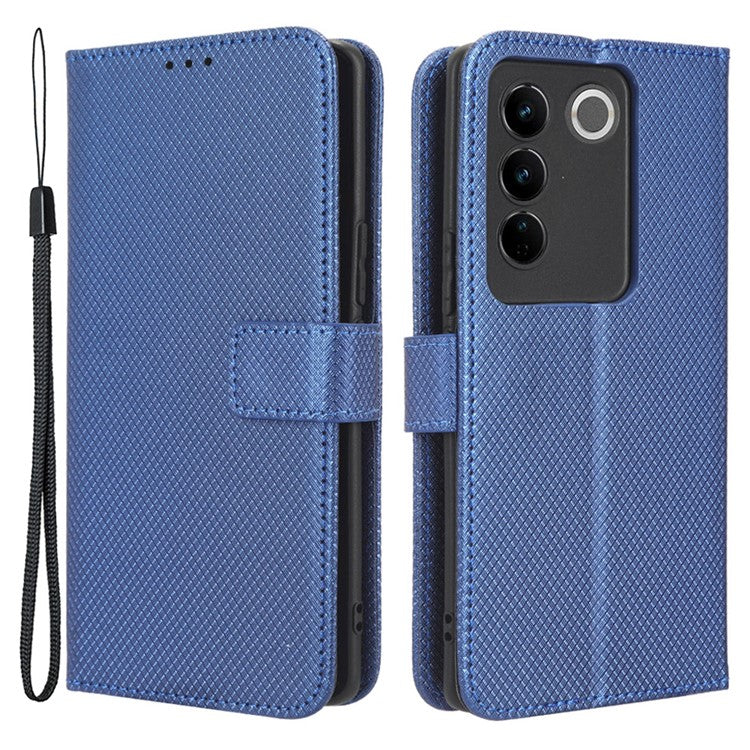 For vivo S16 / S16 Pro / V27 / V27 Pro Phone Stand Case PU Leather Diamond Texture Wallet Phone Cover - Blue