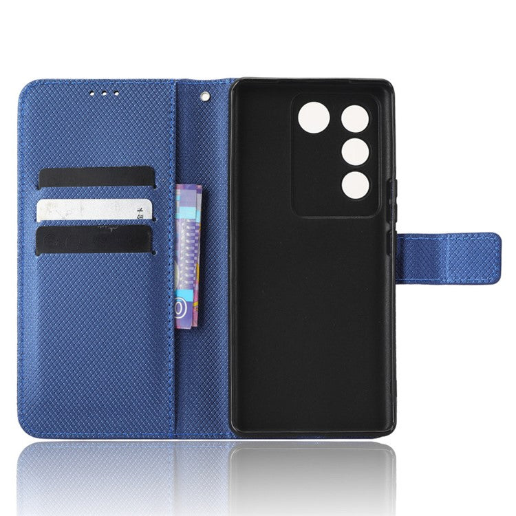 For vivo S16 / S16 Pro / V27 / V27 Pro Phone Stand Case PU Leather Diamond Texture Wallet Phone Cover - Blue