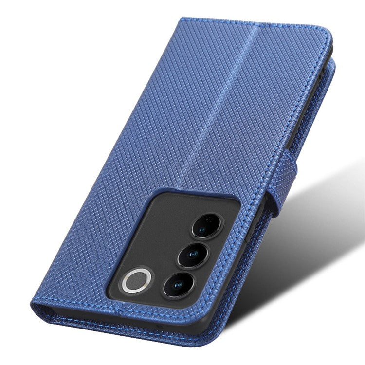 For vivo S16 / S16 Pro / V27 / V27 Pro Phone Stand Case PU Leather Diamond Texture Wallet Phone Cover - Blue