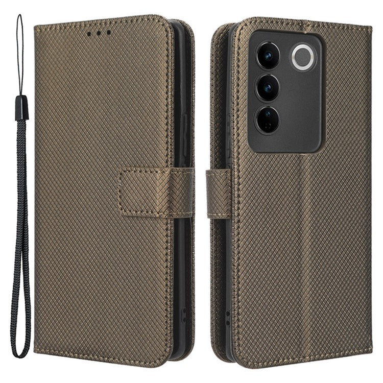 For vivo S16 / S16 Pro / V27 / V27 Pro Phone Stand Case PU Leather Diamond Texture Wallet Phone Cover - Brown