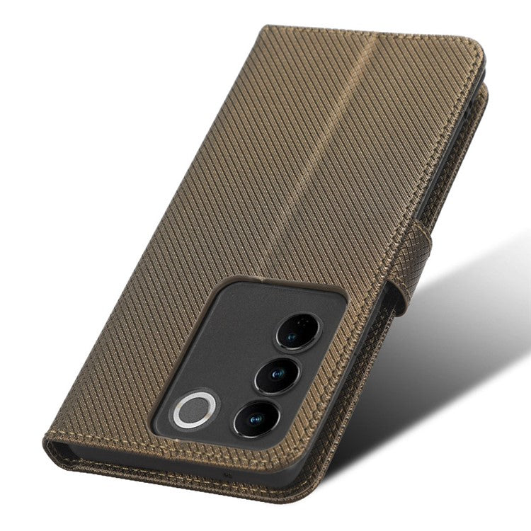 For vivo S16 / S16 Pro / V27 / V27 Pro Phone Stand Case PU Leather Diamond Texture Wallet Phone Cover - Brown