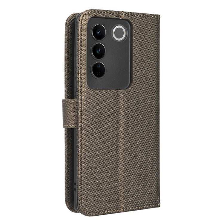 For vivo S16 / S16 Pro / V27 / V27 Pro Phone Stand Case PU Leather Diamond Texture Wallet Phone Cover - Brown