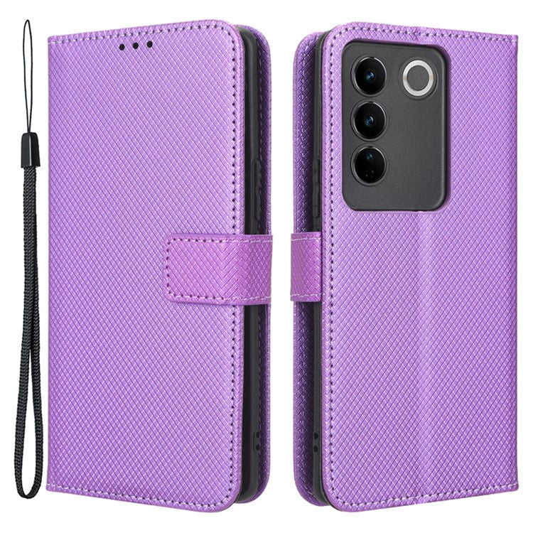 For vivo S16 / S16 Pro / V27 / V27 Pro Phone Stand Case PU Leather Diamond Texture Wallet Phone Cover - Purple