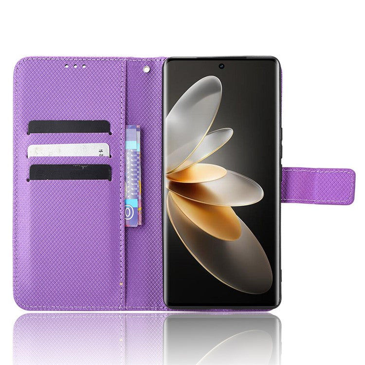 For vivo S16 / S16 Pro / V27 / V27 Pro Phone Stand Case PU Leather Diamond Texture Wallet Phone Cover - Purple