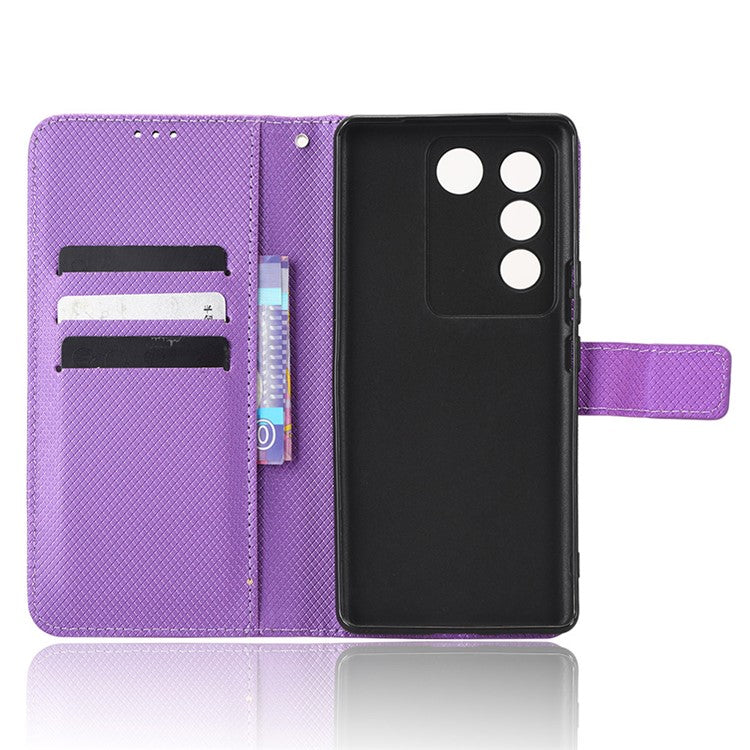 For vivo S16 / S16 Pro / V27 / V27 Pro Phone Stand Case PU Leather Diamond Texture Wallet Phone Cover - Purple