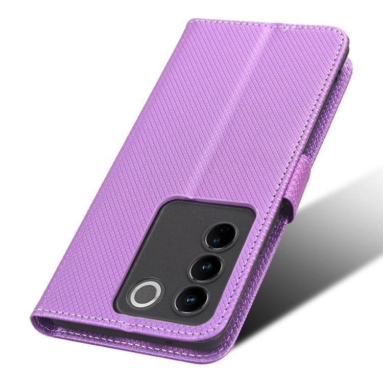 For vivo S16 / S16 Pro / V27 / V27 Pro Phone Stand Case PU Leather Diamond Texture Wallet Phone Cover - Purple