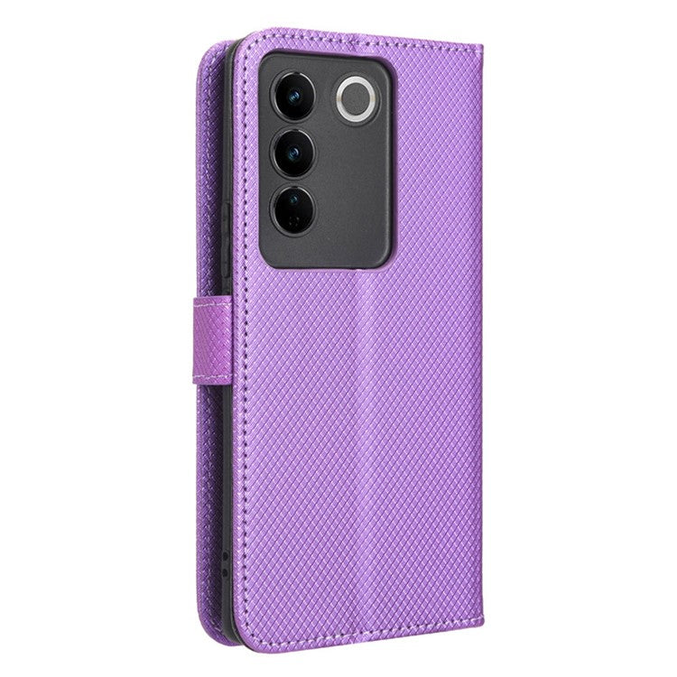 For vivo S16 / S16 Pro / V27 / V27 Pro Phone Stand Case PU Leather Diamond Texture Wallet Phone Cover - Purple