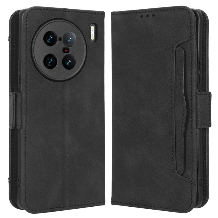 For vivo X90 Pro+ 5G PU Leather Flip Cover Multiple Card Slots Stand Wallet Phone Case - Black