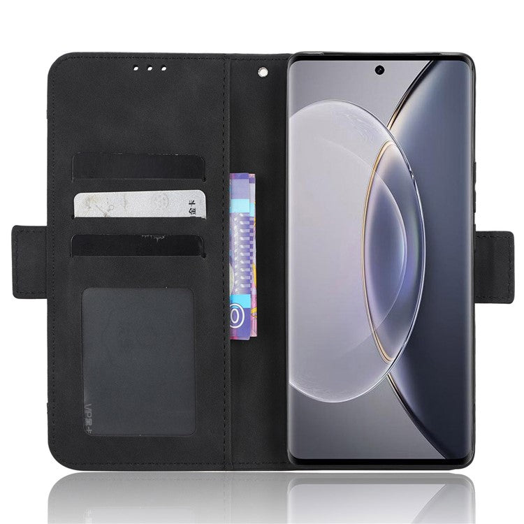 For vivo X90 Pro+ 5G PU Leather Flip Cover Multiple Card Slots Stand Wallet Phone Case - Black