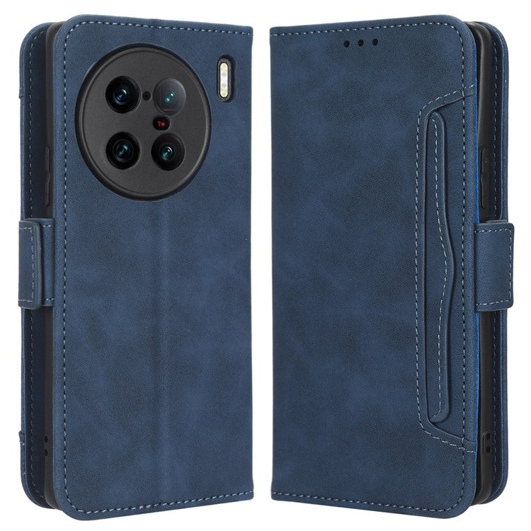 For vivo X90 Pro+ 5G PU Leather Flip Cover Multiple Card Slots Stand Wallet Phone Case - Blue