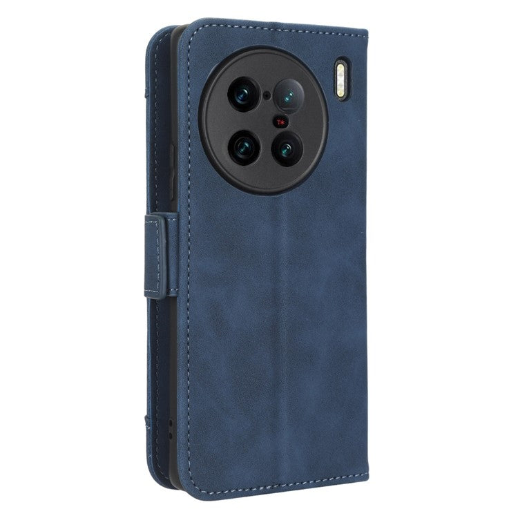 For vivo X90 Pro+ 5G PU Leather Flip Cover Multiple Card Slots Stand Wallet Phone Case - Blue