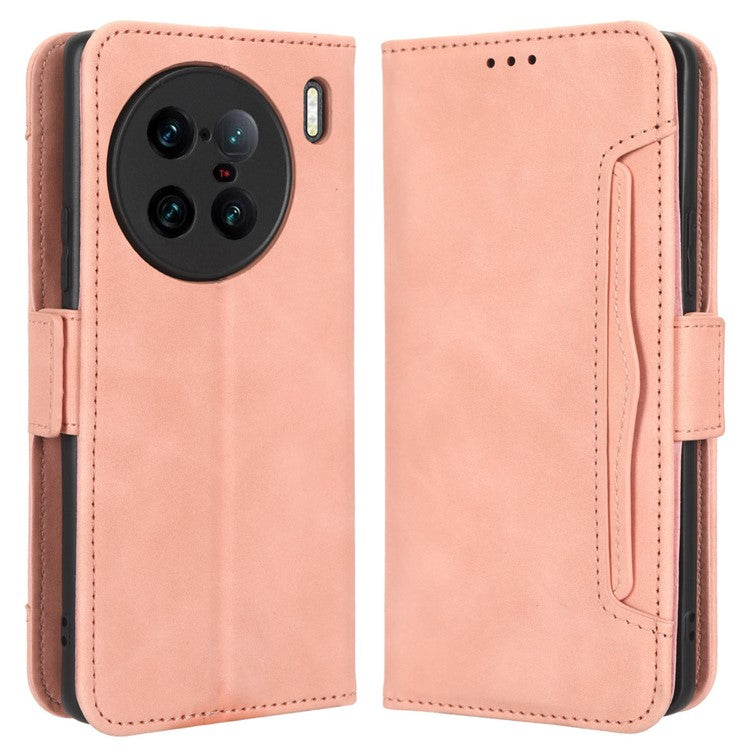 For vivo X90 Pro+ 5G PU Leather Flip Cover Multiple Card Slots Stand Wallet Phone Case - Pink