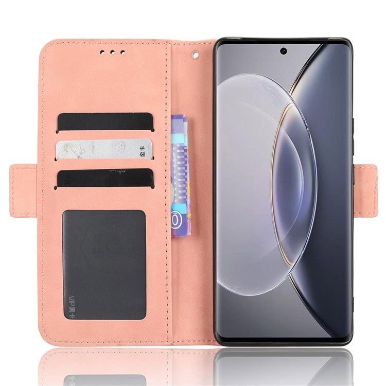 For vivo X90 Pro+ 5G PU Leather Flip Cover Multiple Card Slots Stand Wallet Phone Case - Pink