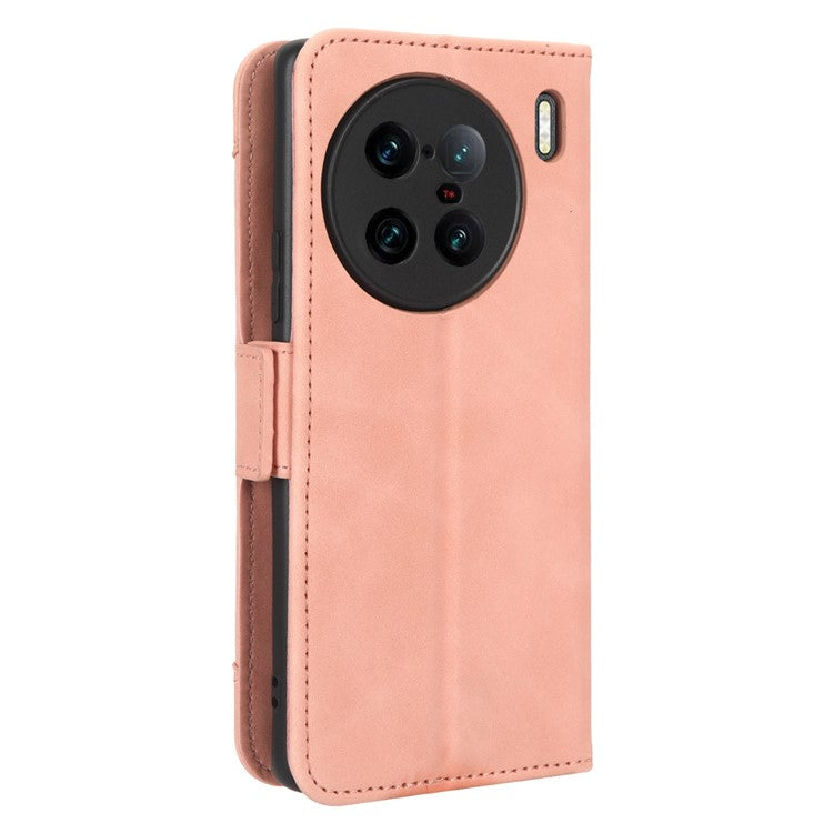 For vivo X90 Pro+ 5G PU Leather Flip Cover Multiple Card Slots Stand Wallet Phone Case - Pink