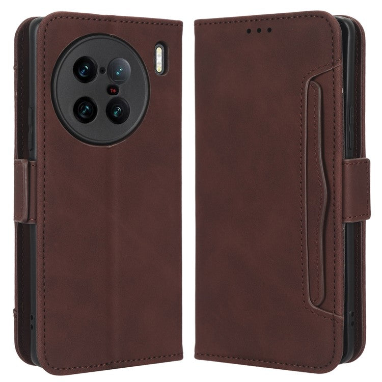 For vivo X90 Pro+ 5G PU Leather Flip Cover Multiple Card Slots Stand Wallet Phone Case - Brown