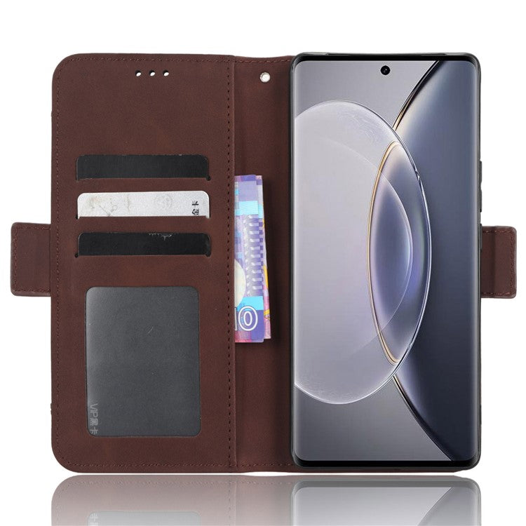 For vivo X90 Pro+ 5G PU Leather Flip Cover Multiple Card Slots Stand Wallet Phone Case - Brown