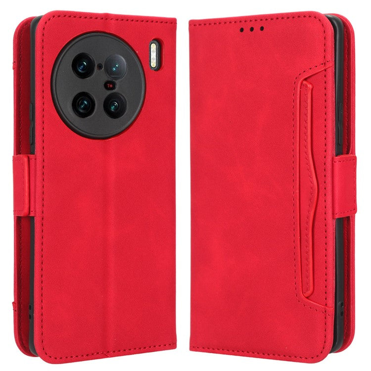 For vivo X90 Pro+ 5G PU Leather Flip Cover Multiple Card Slots Stand Wallet Phone Case - Red