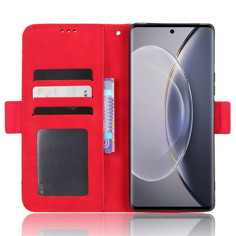 For vivo X90 Pro+ 5G PU Leather Flip Cover Multiple Card Slots Stand Wallet Phone Case - Red