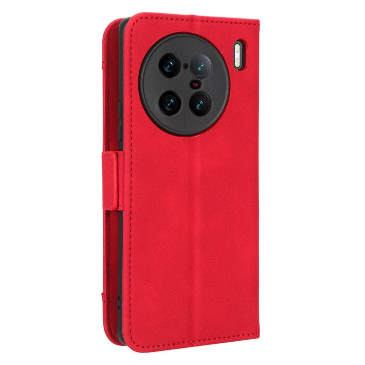 For vivo X90 Pro+ 5G PU Leather Flip Cover Multiple Card Slots Stand Wallet Phone Case - Red