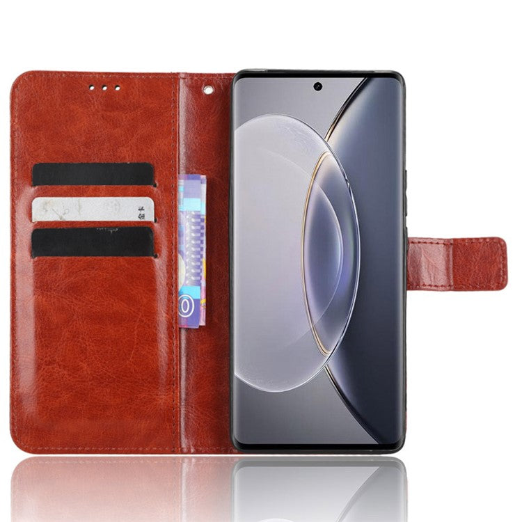 For vivo X90 Pro+ 5G Crazy Horse Texture Wallet Stand Case PU Leather Flip Phone Cover with Strap - Brown