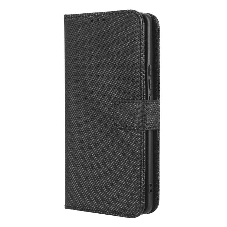 For vivo X90 Pro+ 5G PU Leather Phone Case Diamond Texture Wallet Stand Cell Phone Cover - Black