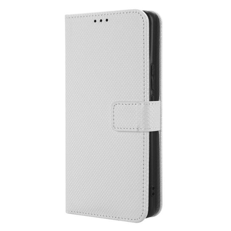 For vivo X90 Pro+ 5G PU Leather Phone Case Diamond Texture Wallet Stand Cell Phone Cover - White