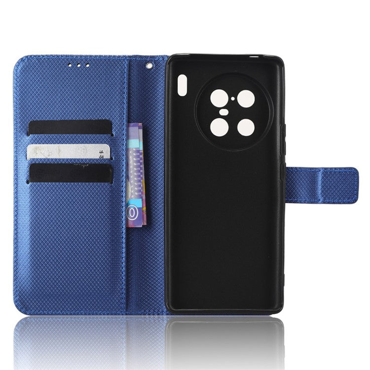 For vivo X90 Pro+ 5G PU Leather Phone Case Diamond Texture Wallet Stand Cell Phone Cover - Blue