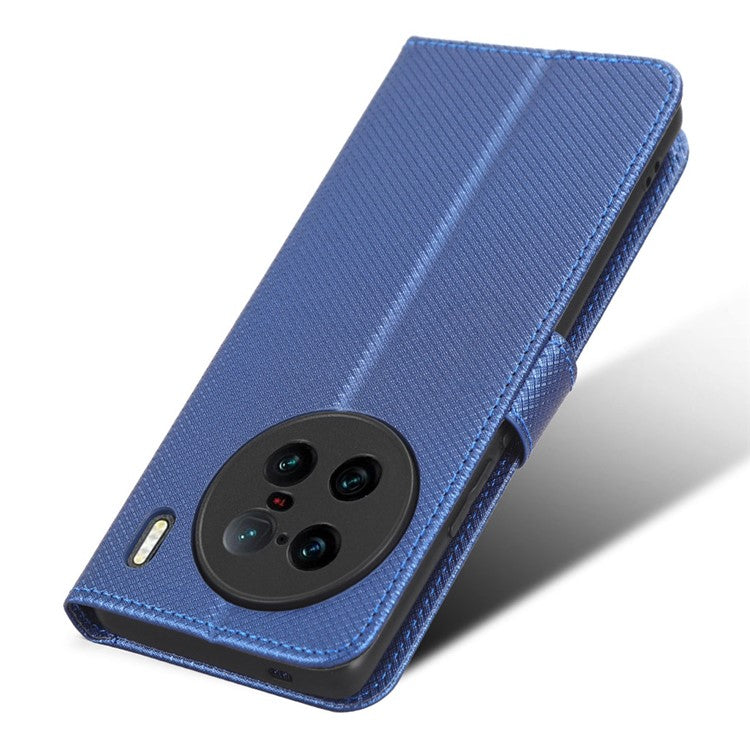 For vivo X90 Pro+ 5G PU Leather Phone Case Diamond Texture Wallet Stand Cell Phone Cover - Blue