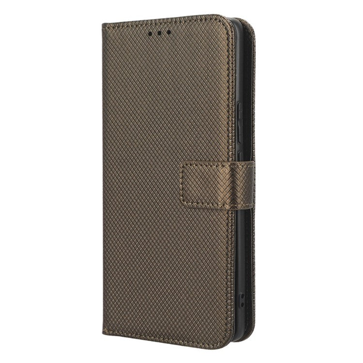 For vivo X90 Pro+ 5G PU Leather Phone Case Diamond Texture Wallet Stand Cell Phone Cover - Brown