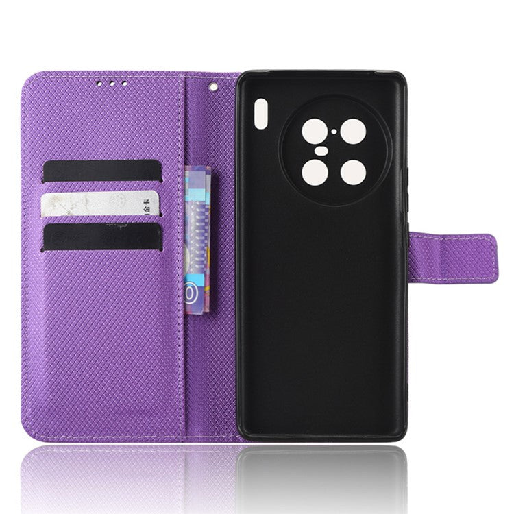 For vivo X90 Pro+ 5G PU Leather Phone Case Diamond Texture Wallet Stand Cell Phone Cover - Purple