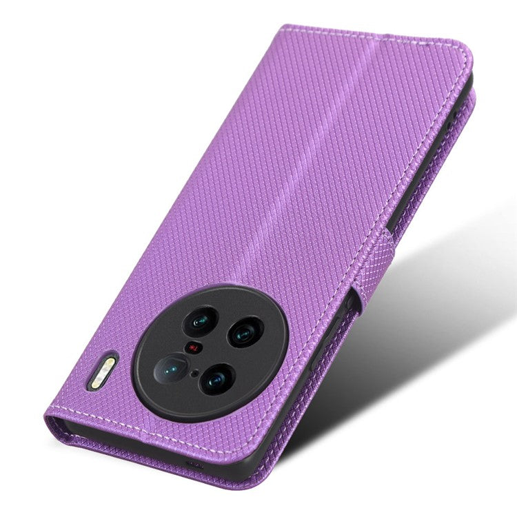 For vivo X90 Pro+ 5G PU Leather Phone Case Diamond Texture Wallet Stand Cell Phone Cover - Purple