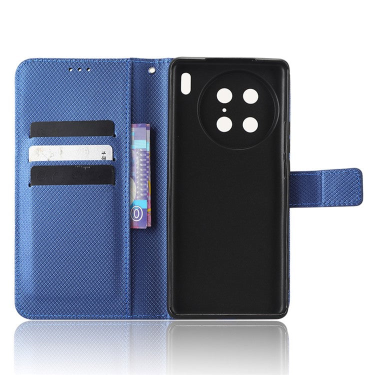 Diamond Texture Phone Leather Case for vivo X90 Pro 5G, Wallet Cell Phone Phone Stand Cover - Blue