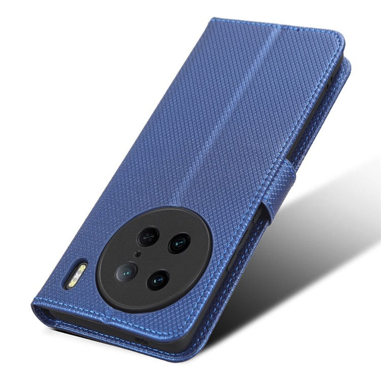 Diamond Texture Phone Leather Case for vivo X90 Pro 5G, Wallet Cell Phone Phone Stand Cover - Blue