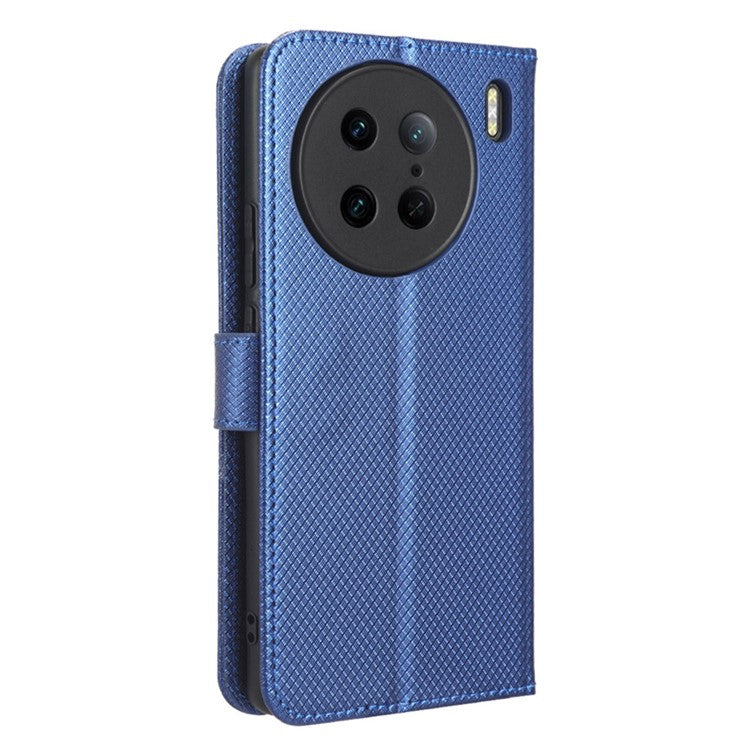 Diamond Texture Phone Leather Case for vivo X90 Pro 5G, Wallet Cell Phone Phone Stand Cover - Blue