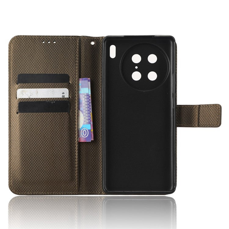 Diamond Texture Phone Leather Case for vivo X90 Pro 5G, Wallet Cell Phone Phone Stand Cover - Brown