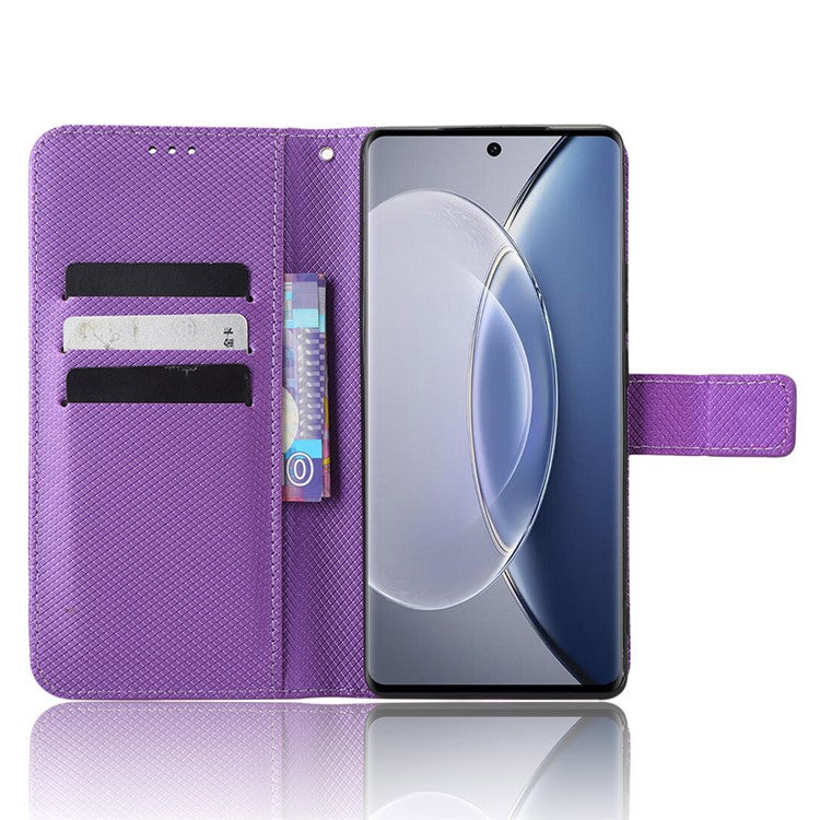 Diamond Texture Phone Leather Case for vivo X90 Pro 5G, Wallet Cell Phone Phone Stand Cover - Purple