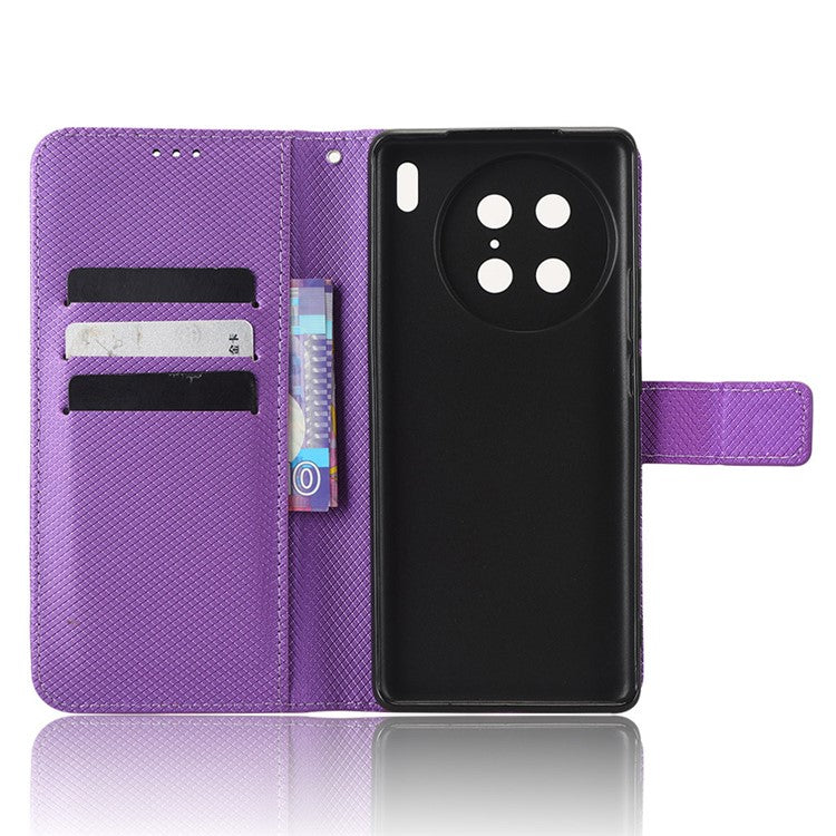 Diamond Texture Phone Leather Case for vivo X90 Pro 5G, Wallet Cell Phone Phone Stand Cover - Purple