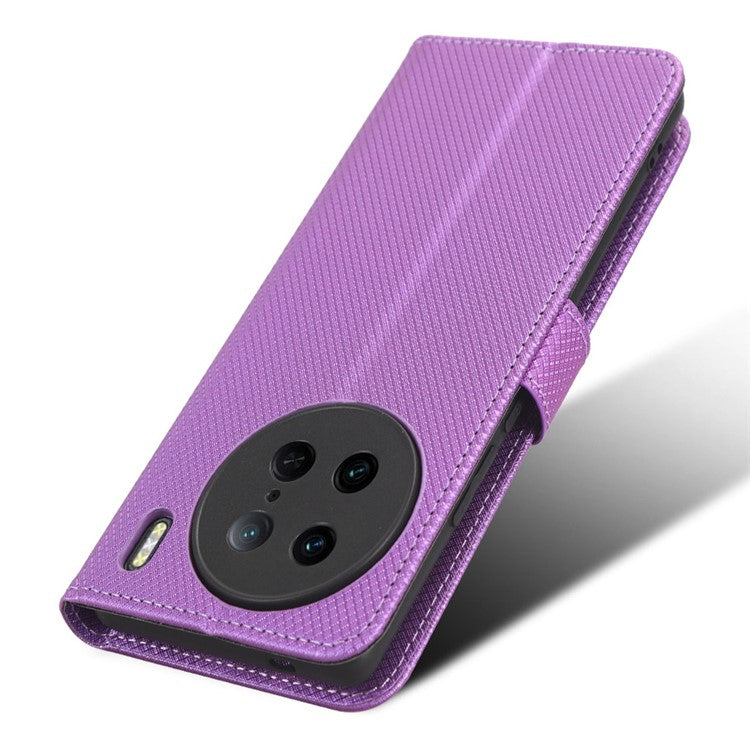 Diamond Texture Phone Leather Case for vivo X90 Pro 5G, Wallet Cell Phone Phone Stand Cover - Purple