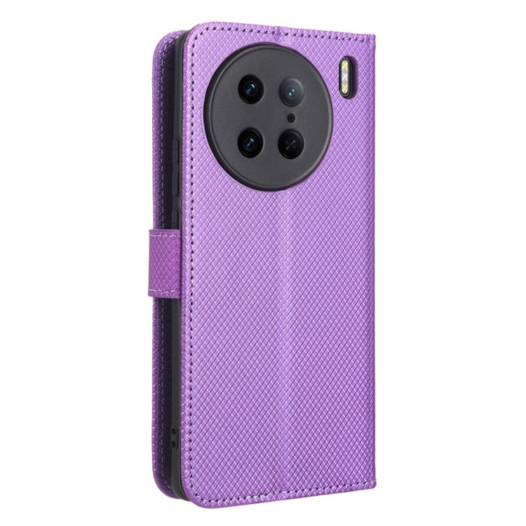 Diamond Texture Phone Leather Case for vivo X90 Pro 5G, Wallet Cell Phone Phone Stand Cover - Purple