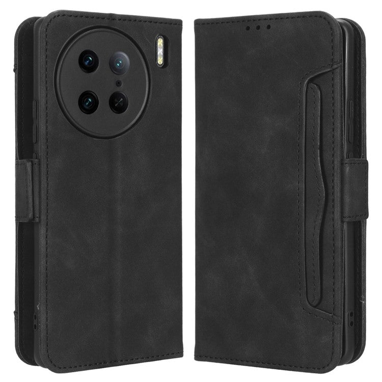 For vivo X90 Pro 5G Multiple Card Slots PU Leather Phone Cover Stand Wallet Phone Case - Black