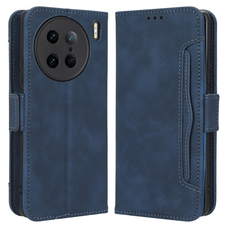 For vivo X90 Pro 5G Multiple Card Slots PU Leather Phone Cover Stand Wallet Phone Case - Blue