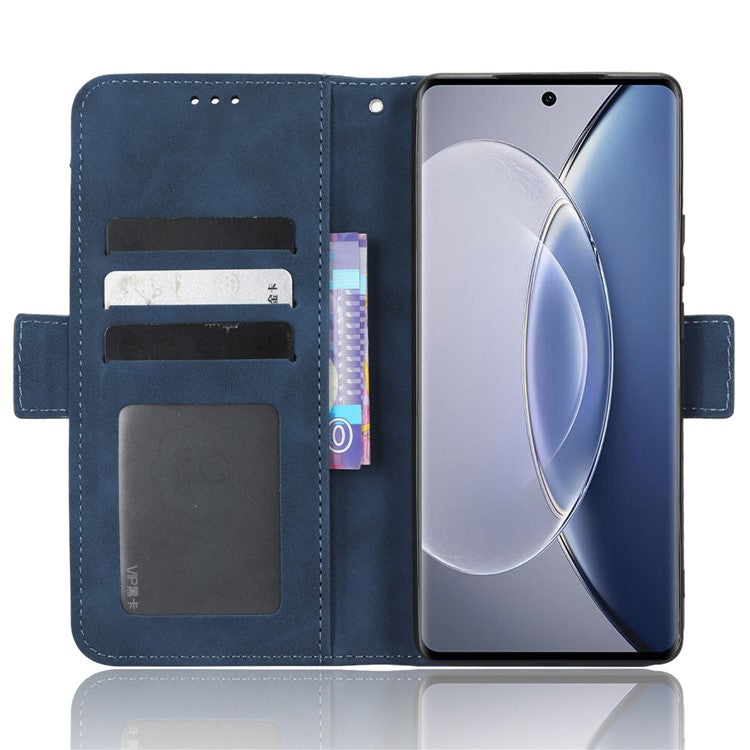 For vivo X90 Pro 5G Multiple Card Slots PU Leather Phone Cover Stand Wallet Phone Case - Blue