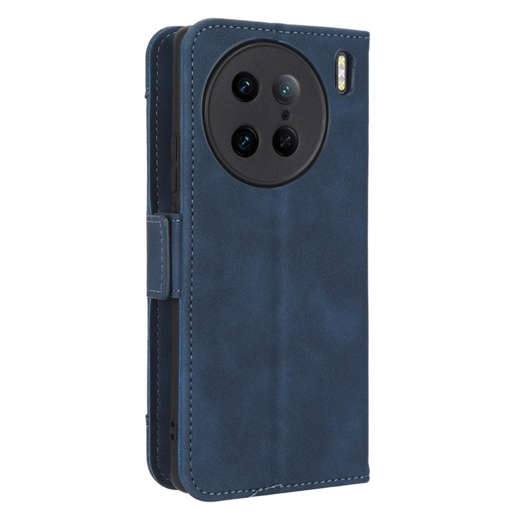 For vivo X90 Pro 5G Multiple Card Slots PU Leather Phone Cover Stand Wallet Phone Case - Blue