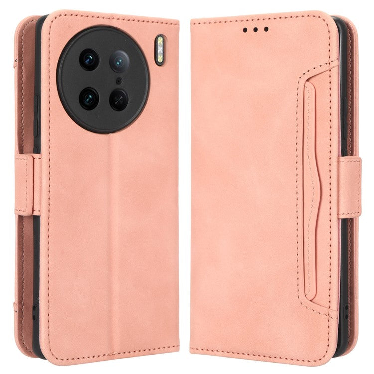 For vivo X90 Pro 5G Multiple Card Slots PU Leather Phone Cover Stand Wallet Phone Case - Pink