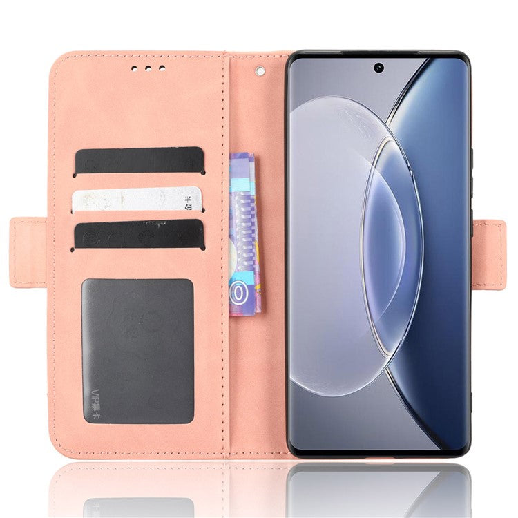 For vivo X90 Pro 5G Multiple Card Slots PU Leather Phone Cover Stand Wallet Phone Case - Pink